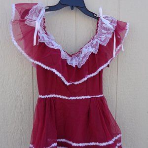 NOS Vintage Southern Belle Full Prom Formal Gown Wine White Lace Angelo 8